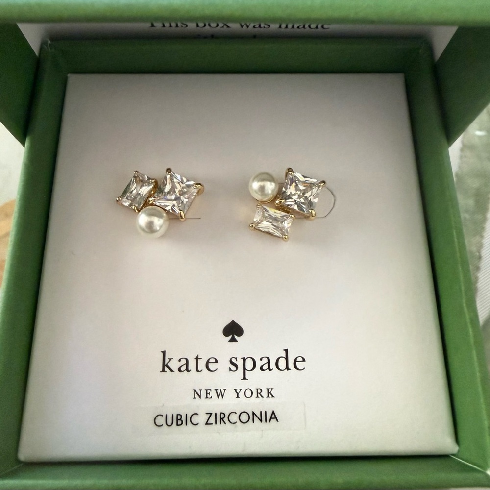 kate spade White Pearl & Gold Cubic Zirconia Stud Earrings